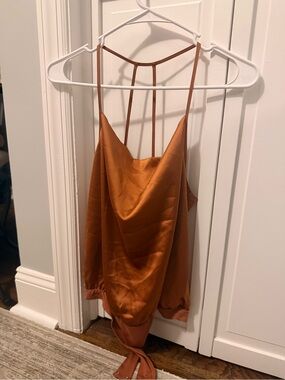 Pleione Copper Satin Cowl Cami with Tie Back